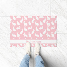 Felpudo Pink And White Pattern Of Bunnies With A Name
