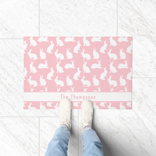 Felpudo Pink And White Pattern Of Bunnies With A Name (Interior)