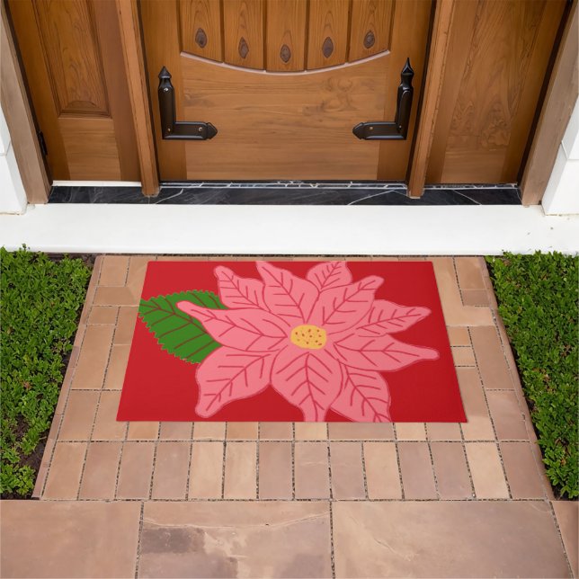 Felpudo Pink Christmas Poinsettia  (Exterior)
