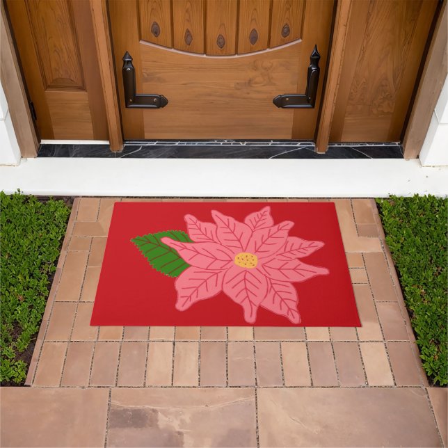 Felpudo Pink Christmas Poinsettia  (Exterior)