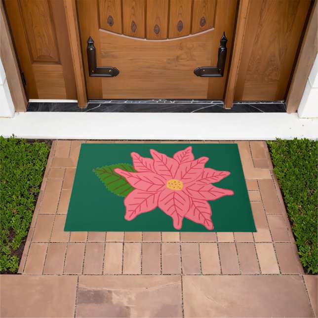 Felpudo Pink Christmas Poinsettia  (Exterior)