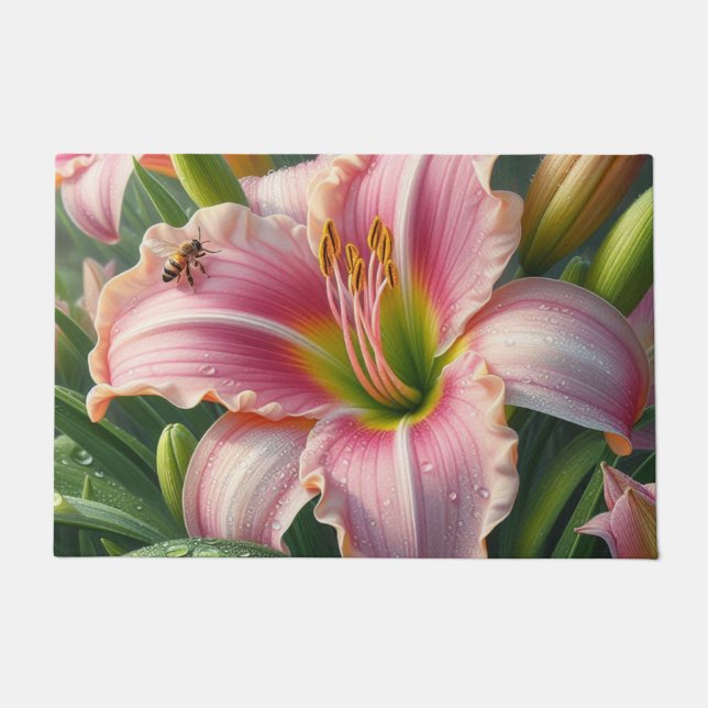 Felpudo Pink Daylily Floral (Anverso)