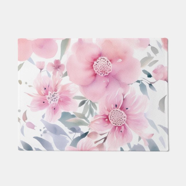 Felpudo Pink Floral Watercolor  (Anverso)