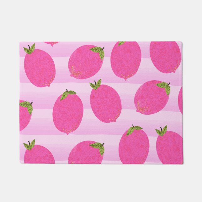 Felpudo Pink Lemons Summer Fruit Watercolor Fun Bright (Anverso)