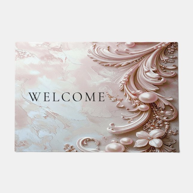 Felpudo Pink Ornate Pearl and Floral Doormat (Anverso)