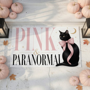 Felpudo Pink & Paranormal Black Cat Coquette Halloween