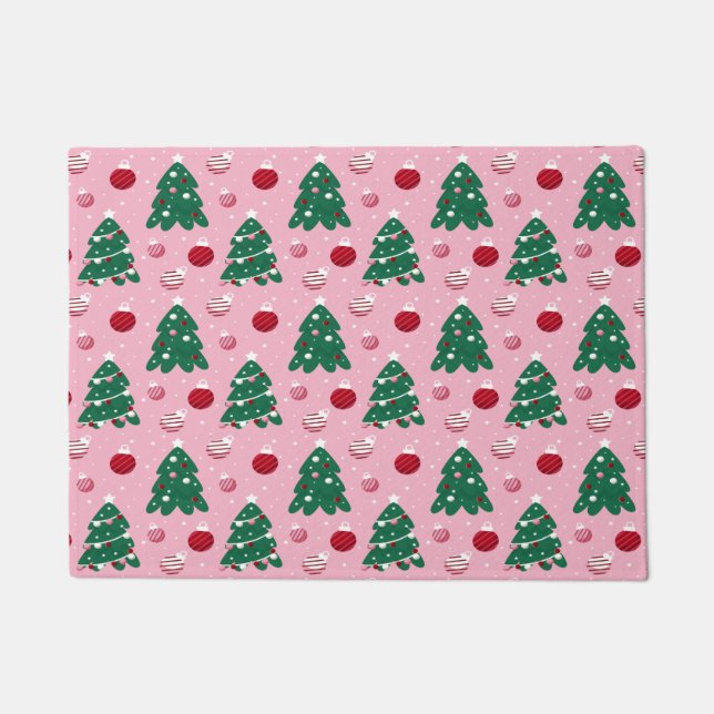 Felpudo Pink Sweet Greenery Christmas Tree Holiday  (Anverso)