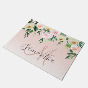 Felpudo Pink y Flores Pastel Modernos Con Nombre