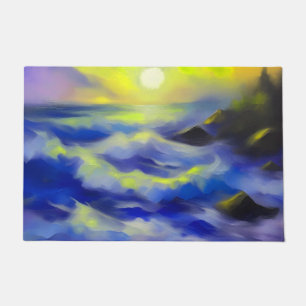 Felpudo Pintado de olas de mar azul oscuro bajo el sol