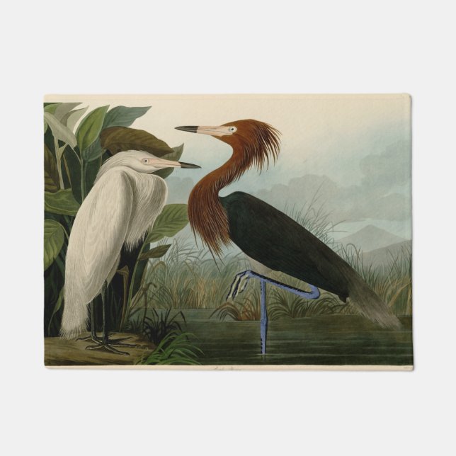 Felpudo Pintado de vida salvaje morado de la garza Audubon (Anverso)