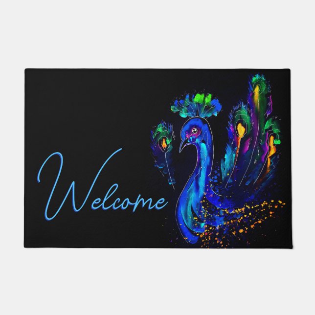 Felpudo Pintado Whimsical Peacock (Anverso)
