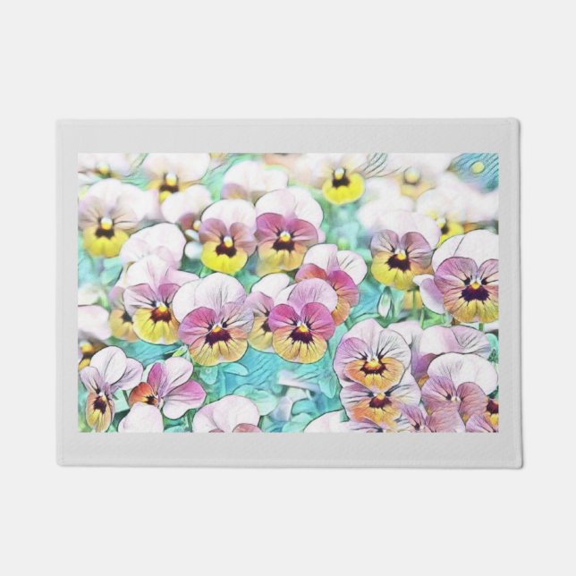 Felpudo Pintura acuarela de panes blancos de color rosa (Anverso)