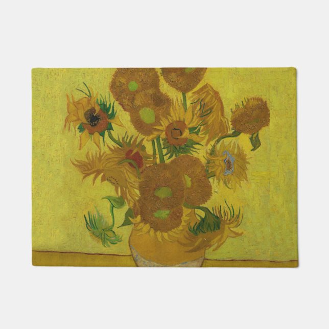 Felpudo Pintura de 15 girasoles de Vincent Van Gogh (Anverso)