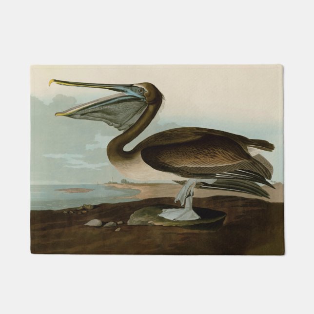 Felpudo Pintura de arte pelicano John James Audubon Brown (Anverso)