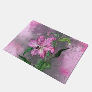 Felpudo Pintura de Doormat con flores de lirio rosado mora