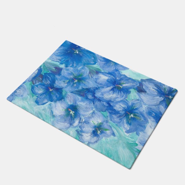 Felpudo Pintura de flor silvestre azul gentiano (Angular)