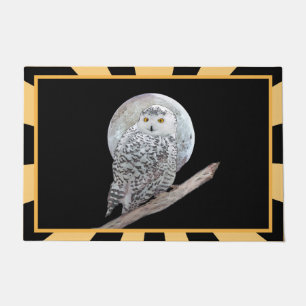 Felpudo Pintura de lechuza y luna - Arte original de aves
