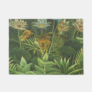 Felpudo Pintura de león de la selva tropical de Rousseau