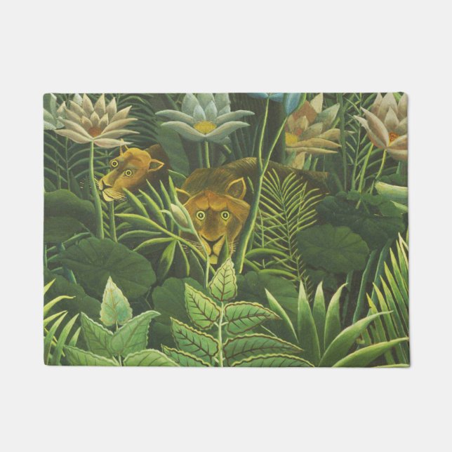 Felpudo Pintura de león de la selva tropical de Rousseau (Anverso)