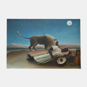 Felpudo Pintura de león gitano durmiente de Henri Rousseau