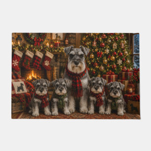 Felpudo Pintura de Navidad de Schnauzer con 4 cachorros
