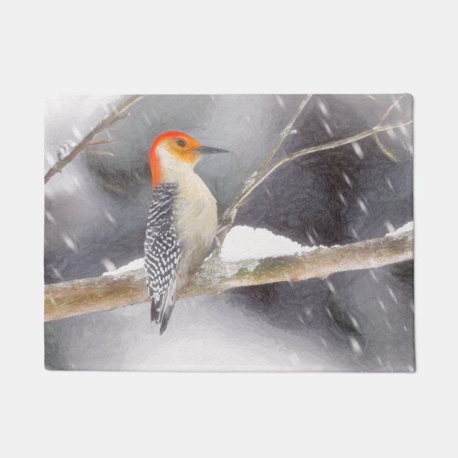 Felpudo Pintura de pájaro de madera roja (Anverso)