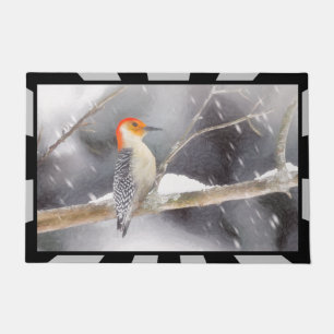 Felpudo Pintura de pájaro de madera roja