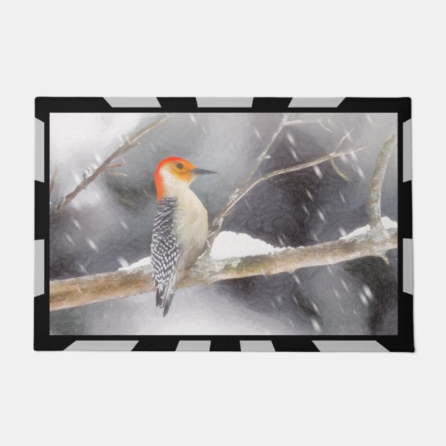 Felpudo Pintura de pájaro de madera roja (Anverso)