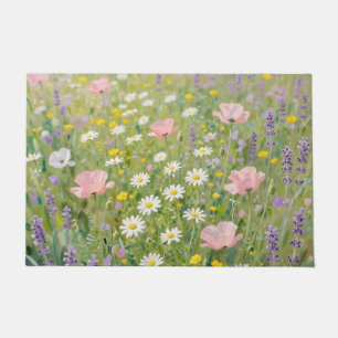 Felpudo Pintura de prado de flores silvestres pastel