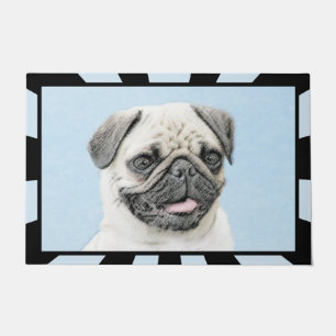Felpudo Pintura de pug - Arte de perro original curado