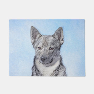 Felpudo Pintura de Vallhund Sueca - Arte Perro Original Cu