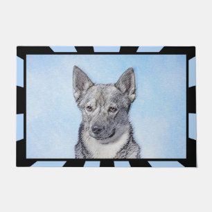 Felpudo Pintura de Vallhund Sueca - Arte Perro Original Cu