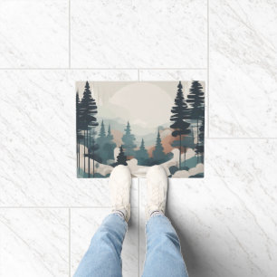 Felpudo Pintura del paisaje forestal de Boho