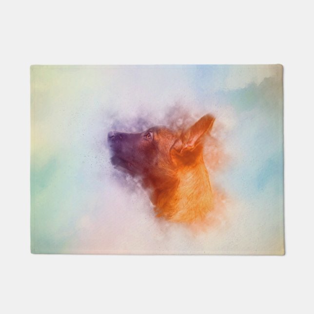 Felpudo Pintura del perrito de Malinois del belga - (Anverso)