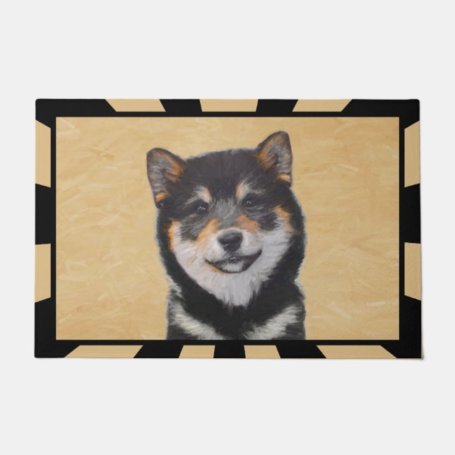 Felpudo Pintura Shiba Inu (Negro y Tan) - Arte de perro (Anverso)