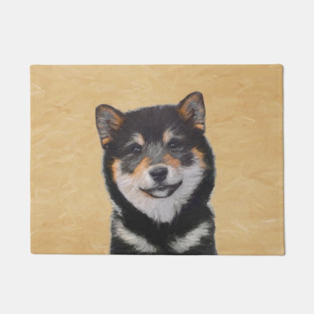 Felpudo Pintura Shiba Inu (Negro y Tan) - Arte de perro (Anverso)