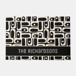 Felpudo Piquet negro y crema de mediados del siglo XX