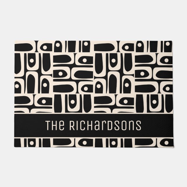 Felpudo Piquet negro y crema de mediados del siglo XX (Anverso)