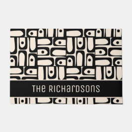 Felpudo Piquet negro y crema de mediados del siglo XX