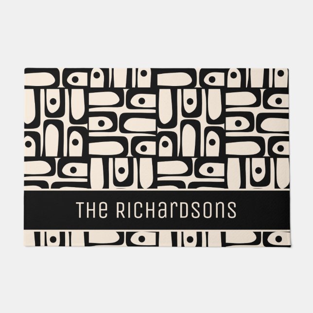 Felpudo Piquet negro y crema de mediados del siglo XX (Anverso)