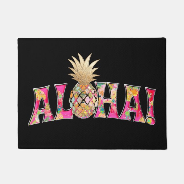 Felpudo PixDezines Aloha Pineapple/DIY fondo añadir txt (Anverso)