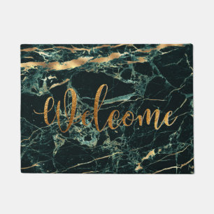 Felpudo PixDezines VERDE MARBLE FAUX VEINAS DE ORO, BIENVE