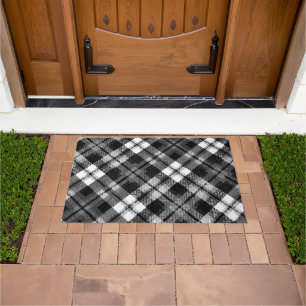 Felpudo Plaid Check Tartan Black White Farmhouse Moderno