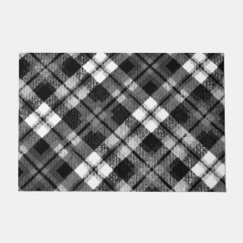Felpudo Plaid Check Tartan Black White Farmhouse Moderno
