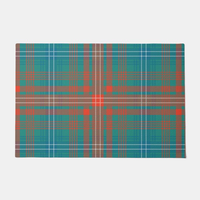 Felpudo Plaid Clan Wilson Naranja Turquoise Check Tartán (Anverso)