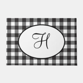 Felpudo Plaid negro y blanco con monograma personalizado