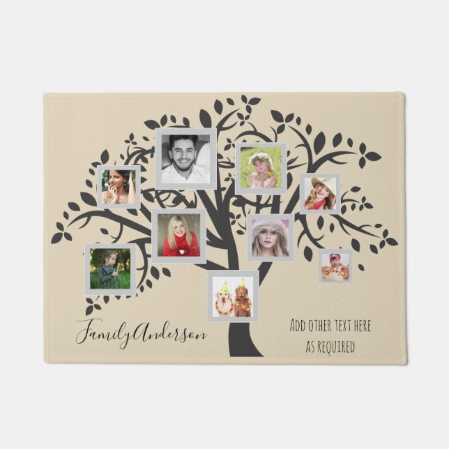 Felpudo Plantilla de árbol de familia de collages de fotos (Anverso)