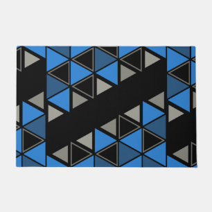 Felpudo Plata azul de triángulos geométricos retro