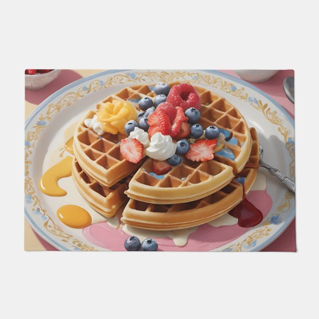 Felpudo Plato de Desayuno de Waffle de Frutas (Anverso)