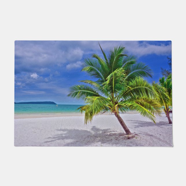 Felpudo Playa de Isla Tropical Palm Tree Perfecta (Anverso)